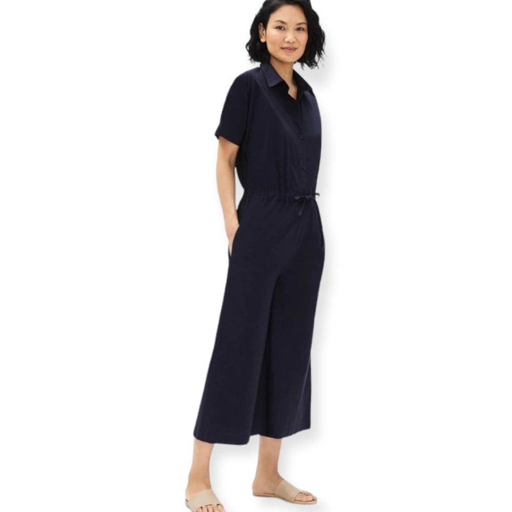 Eileen Fisher Jumpsuit Short Sleeve Wide Leg Crop Black XS